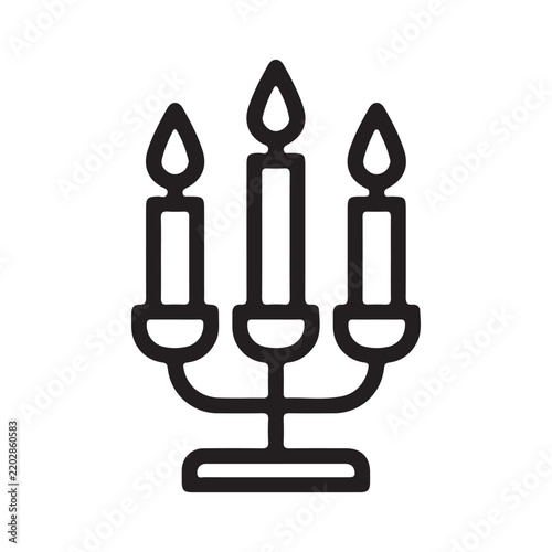 Three Burning Candles in Candelabra Line Art Icon - Vector Candle Stand Illustration