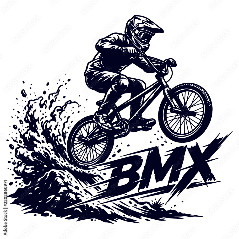 Obraz premium BMX Rider Performing Jump Trick with BMX Lettering Vector Design