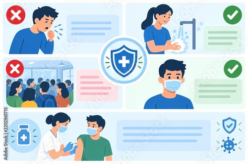 Hygiene and Infection Control Infographic with Vaccination and Mask Wearing Guidelines