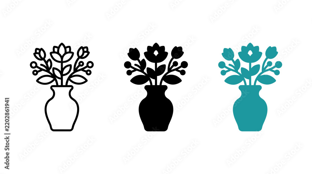 Obraz premium Table centerpiece flower vase icon design set vector graphic illustration
