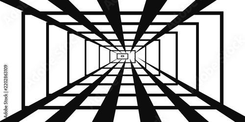 Obraz na plátně Deep 3D perspective tunnel corridor with parallel stripes vector