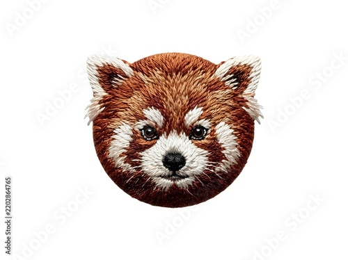 Red panda face with distinctive white markings and rounded ears, isolated on white background