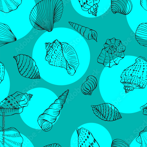 Seamless pattern with seashells. Hand drawn vector illustration.
