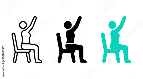 Fotografie Chair yoga icon design set showing seated fitness poses and stretches