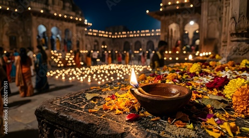 This vibrant image captures the joyous spirit of diwali the festival of lights with a stunning display of lamps and traditional decorations symbolizing the triumph