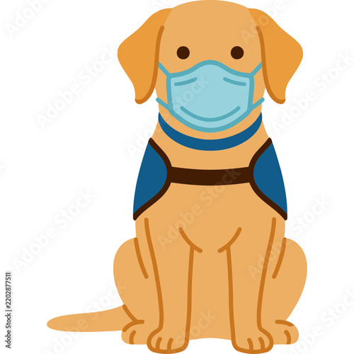 Illustartion of Golden Retriever Dog Wearing Proctective Face Mask