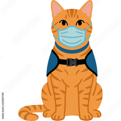 Illustartion of Orange Tabby Cat Wearing Proctective Face Mask