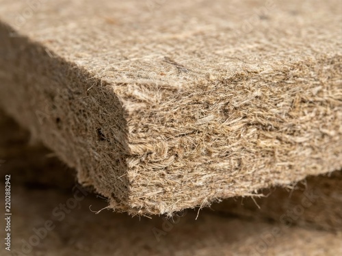 hemp fiber insulation material Close-up of stacked natural fiberboard sheets showing textured edges