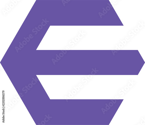 hexagon e letter logo, violet color design