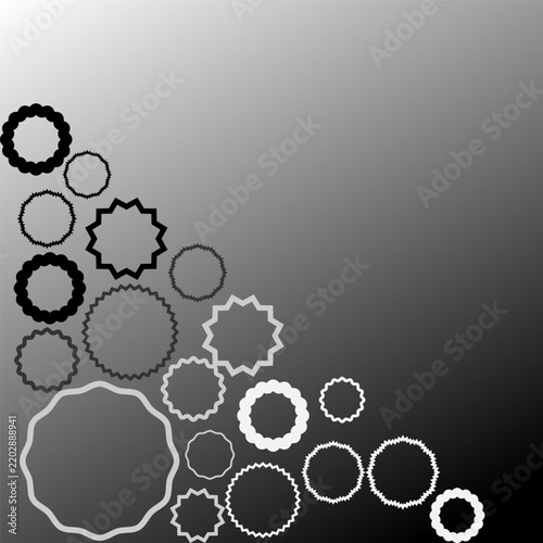A frame composition featuring a circular shape with wavy, serrated edges, arranged diagonally against a gray gradient background.