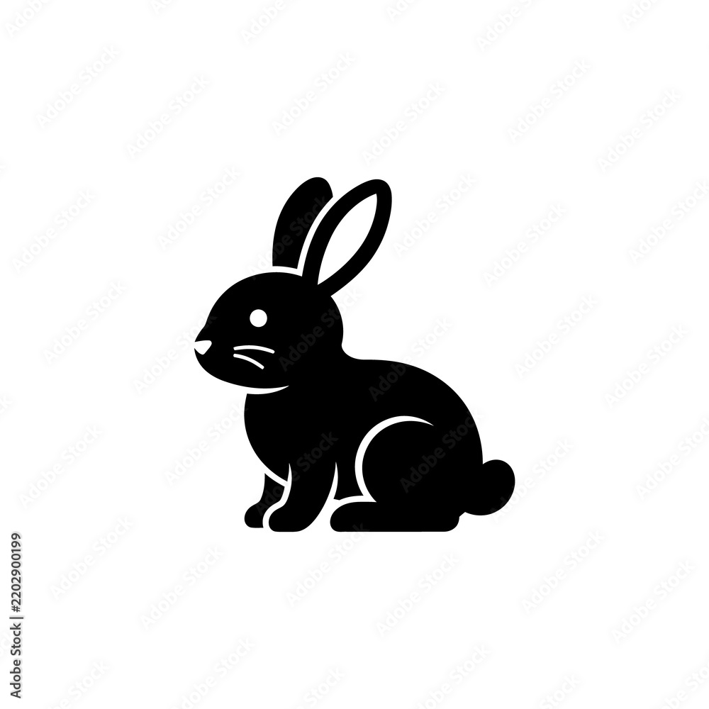 Fototapeta premium Cute rabbit icon silhouette in black color for easter animal themed design projects and nursery wall art decor elements for printable graphic crafting resources.
