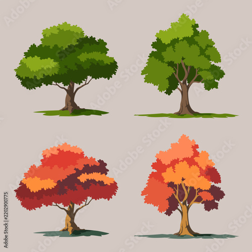 Colourful tree vector illustration set. Suitable for cartoon, jungle element, nature and poster design