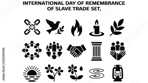 Картината върху платно International day of remembrance of slave trade and its abolition, icon set with
