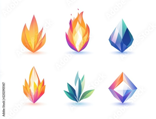 Geometric flame crystal nature logo icons