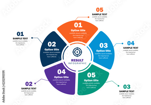 5 Steps venn diagram circle arrow Business Infographic Template for Process Presentation and Strategy Planning Vector Illustration.
