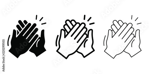 Clapping hands icon silhouette vector, bold outline and line art isolated illustration