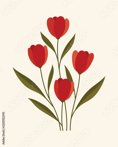 Minimalist Red Tulip Floral Illustration on Beige Background