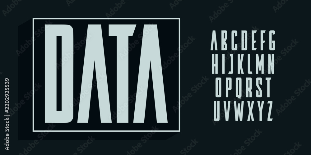 Obraz premium bold condensed alphabet, urban compressed sans serif letters, space font for futuristic logo, headline, edm typography, game design. Vector typographic design