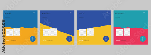 Colorful social media template set featuring abstract shapes and minimalist poster design layouts for professional digital marketing and brand promotion