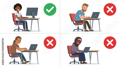 Comparison of correct and incorrect ergonomic sitting postures at desk