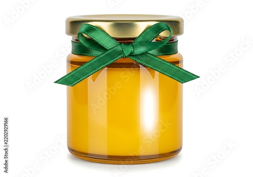 Yellow jar with green ribbon on lid