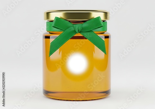 Golden jar with green ribbon and gold lid