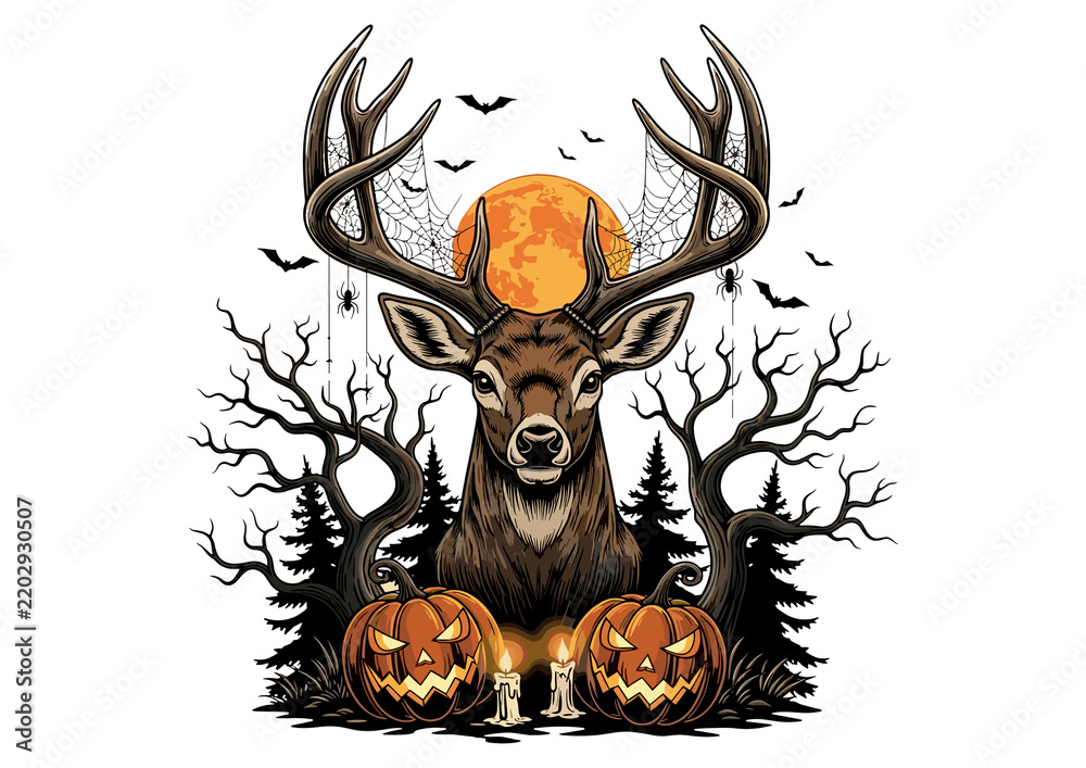 Obraz premium Antlered deer silhouette in autumn forest setting