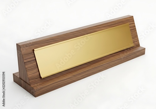 Wooden shelf with blank sign holder