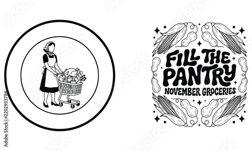 Thanksgiving grocery shopping with pantry fill concept.