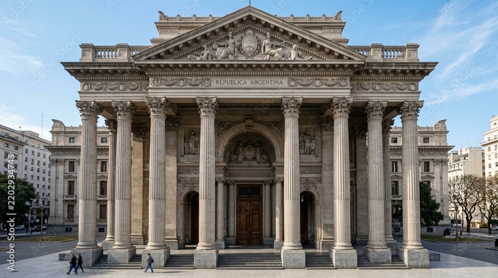 Obraz premium Grand Neoclassical Courthouse Facade with Columns and Pediment