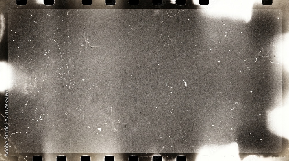 Obraz premium Old film texture with scratches, noise and light leaks. Realistic transparent overlay film texture in black-white, dust and grain. Distressed retro movie or photo negative effect of cinema nostalgia