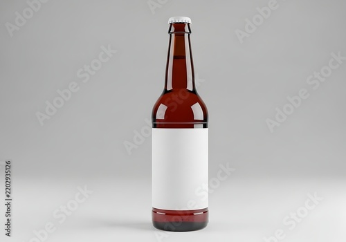 Empty brown glass bottle with white label