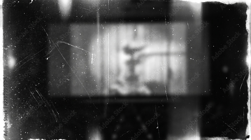 Obraz premium Old film texture with scratches, noise and light leaks. Realistic transparent overlay film texture in black-white, dust and grain. Distressed retro movie or photo negative effect of cinema nostalgia