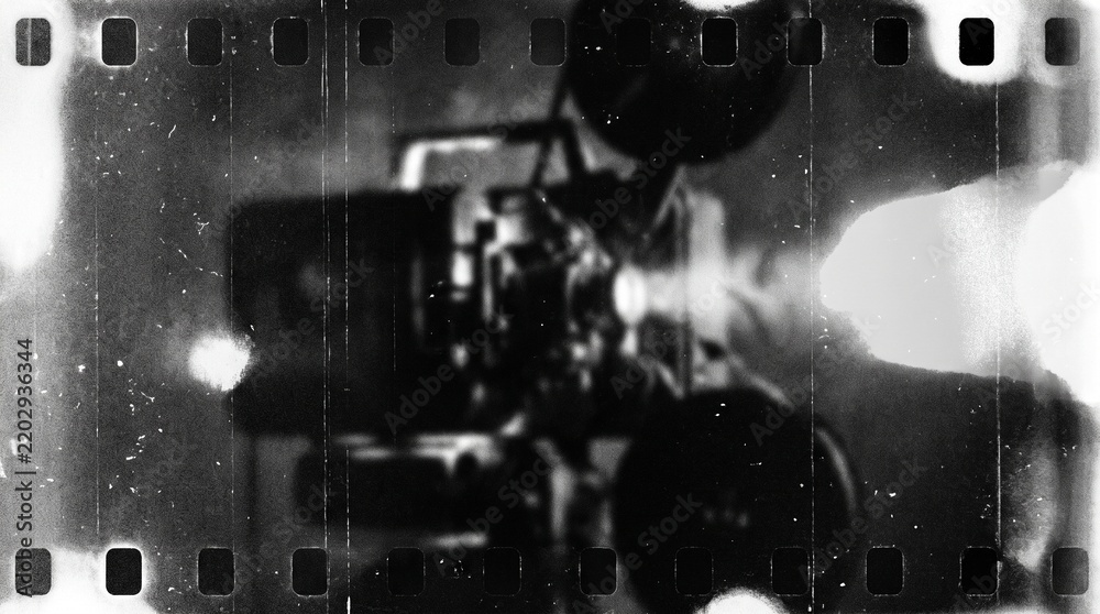 Obraz premium Old film texture with scratches, noise and light leaks. Realistic transparent overlay film texture in black-white, dust and grain. Distressed retro movie or photo negative effect of cinema nostalgia