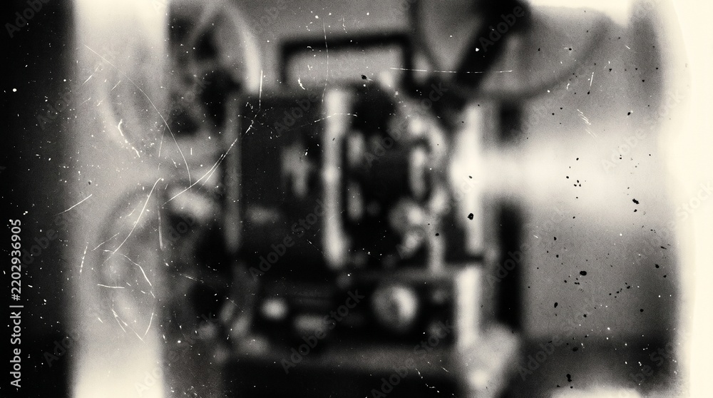 Obraz premium Old film texture with scratches, noise and light leaks. Realistic transparent overlay film texture in black-white, dust and grain. Distressed retro movie or photo negative effect of cinema nostalgia