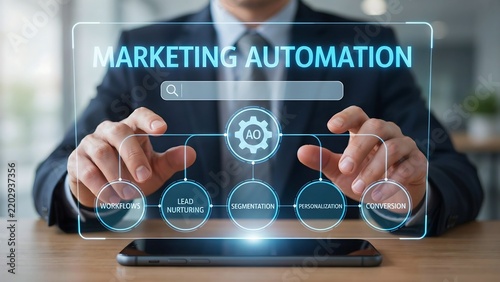 Marketing automation concept with digital workflow, lead nurturing, segmentation and conversion