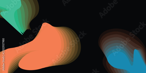 Abstract Layered Organic Shapes with Colorful Flowing Forms on Black Background
