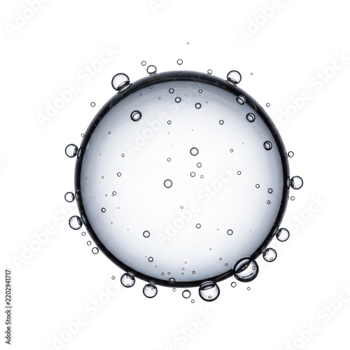 Transparent bubble with many small air bubbles inside on a transparent background.