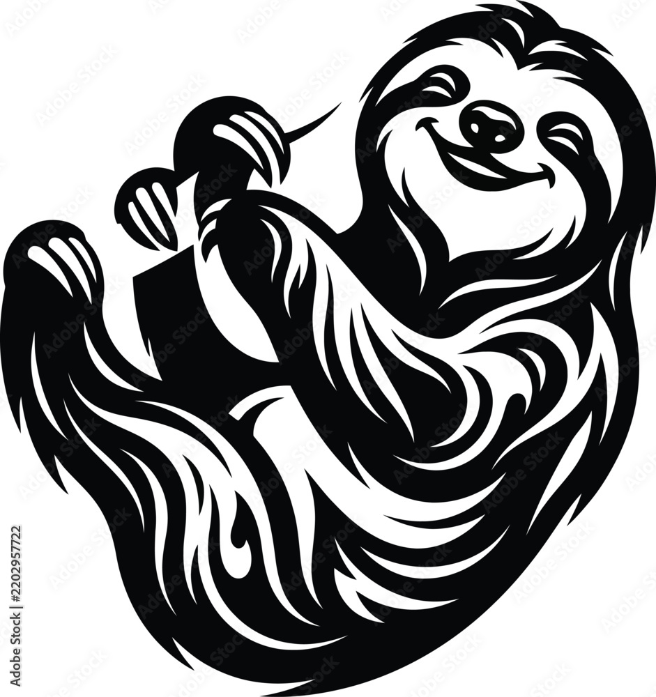 Fototapeta premium A charming black and white silhouette of a sloth enjoying a peaceful moment with a cup of tea