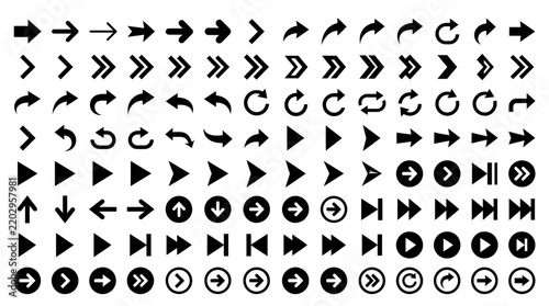 Black Directional Arrow and Navigation Icons Vector Collection.