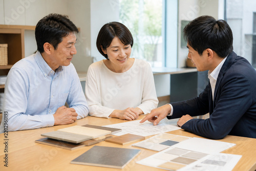 リフォーム会社と住宅改修について相談する夫婦
