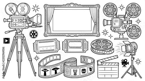 Film Production and Movie Making Outline Icon Set