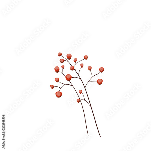 Watercolor autumn branch with red berries isolated on transparent background