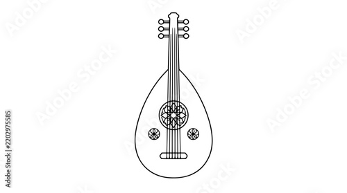 Фотография Hand-traced vector icon illustration of traditional oud lute with ornate pear-sh
