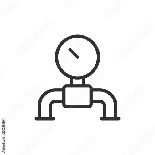 Pipeline pressure gauge, linear icon. Manometer for monitoring fluid or gas pressure in a pipe. Line with editable stroke.