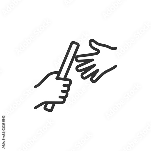 Relay baton handoff, linear icon. Baton exchange between runners in a relay race. Line with editable stroke.