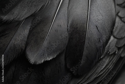 Close up of sleek black bird feathers