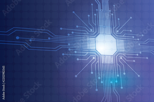 Abstract futuristic blue digital circuit board technology background with glowing light