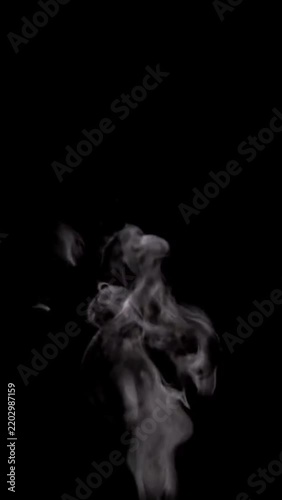 Vertical Wispy White Smoke and Steam Swirling on Isolated Black Background