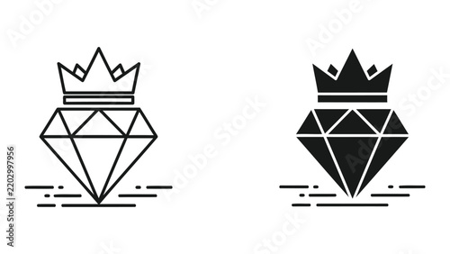 Diamond with crown symbol vector icon set isolated on white background
